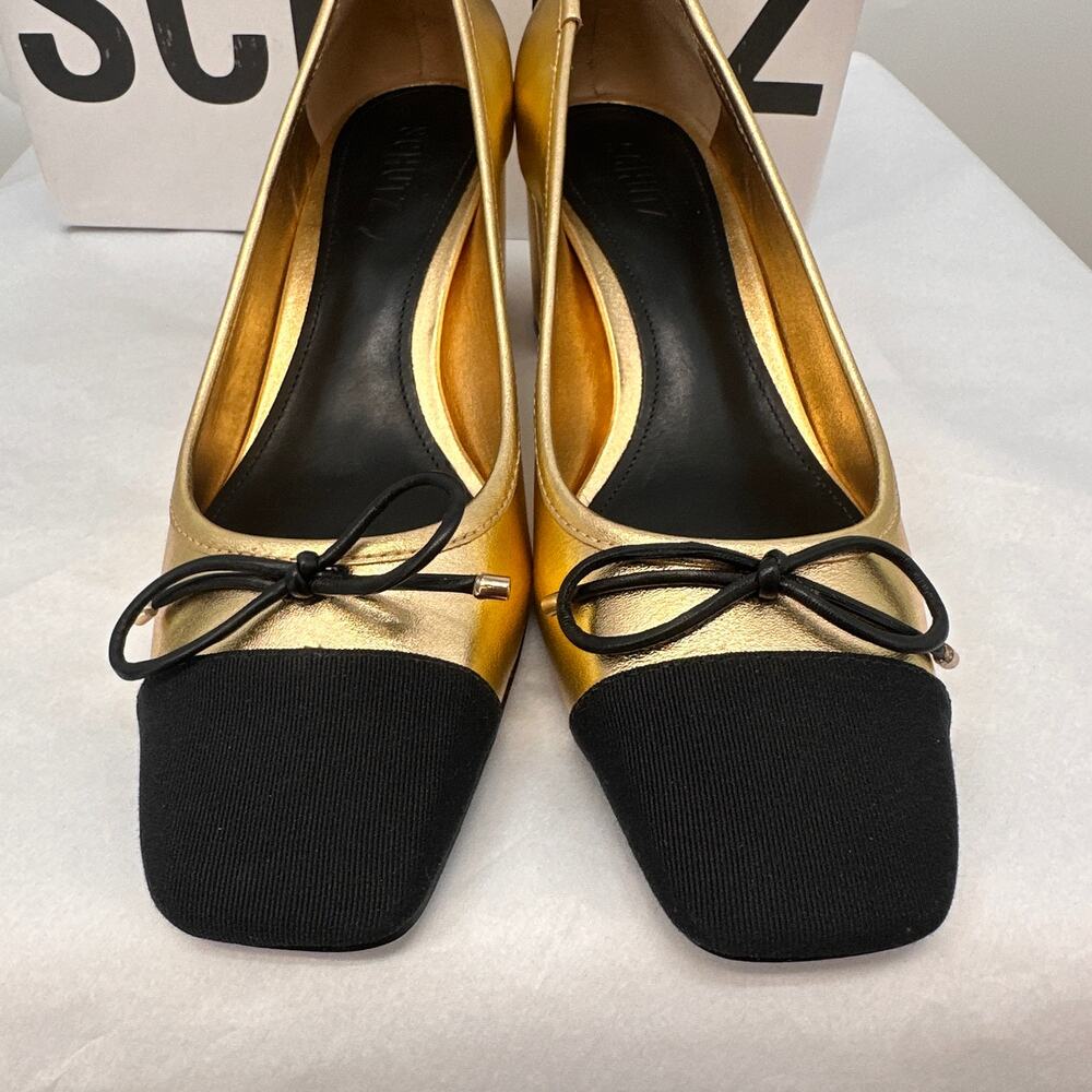 SCHUTZ New in Box Arissa Block Cap Toe Heel in Black & Gold // 8.5 - Picture 4 of 12
